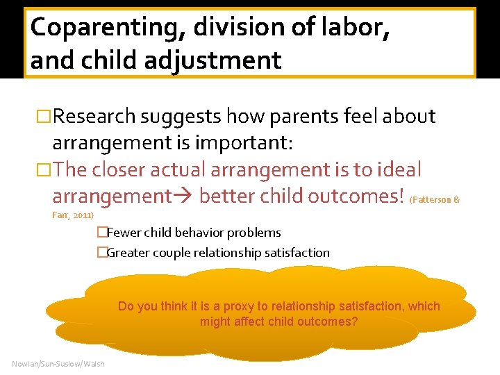 Coparenting, division of labor, and child adjustment �Research suggests how parents feel about arrangement