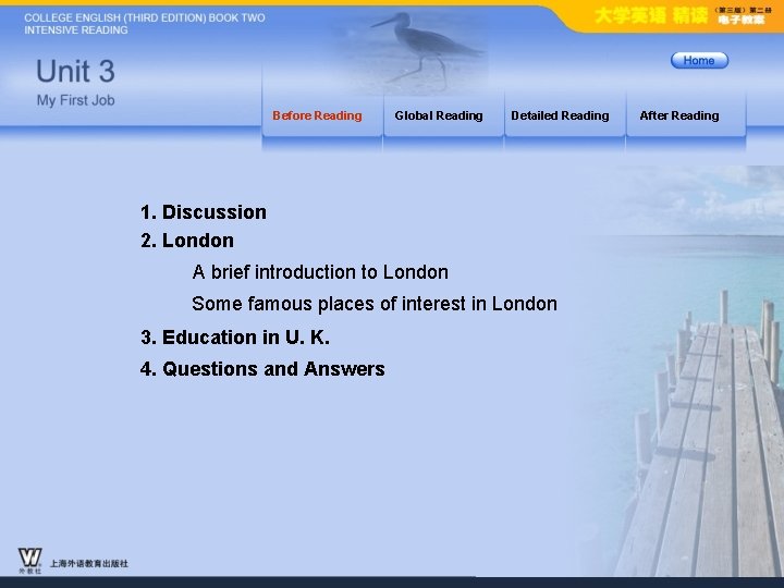 Before Reading Global Reading Detailed Reading 1. Discussion 2. London A brief introduction to