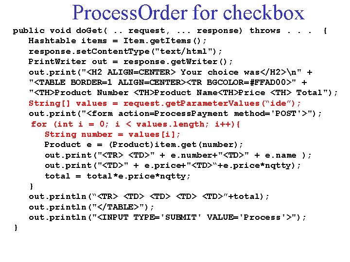 Process. Order for checkbox public void do. Get(. . request, . . . response)