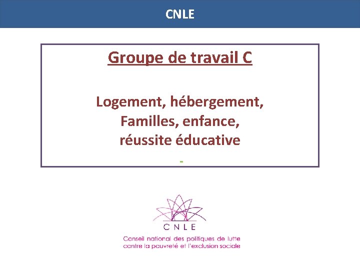 CNLE Groupe de travail C Logement, hébergement, Familles, enfance, réussite éducative 