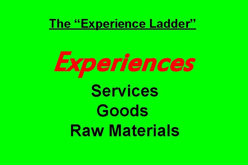 The “Experience Ladder” Experiences Services Goods Raw Materials 