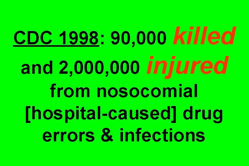 CDC 1998: 90, 000 killed and 2, 000 injured from nosocomial [hospital-caused] drug errors