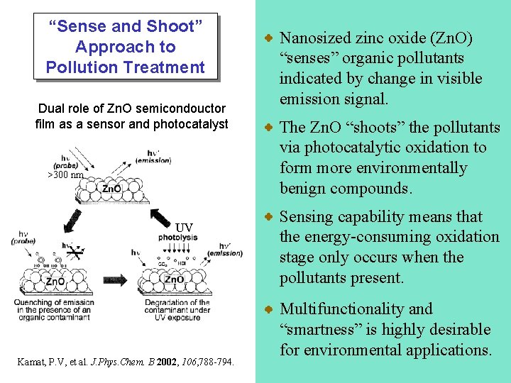 “Sense and Shoot” Approach to Pollution Treatment Dual role of Zn. O semicondouctor film
