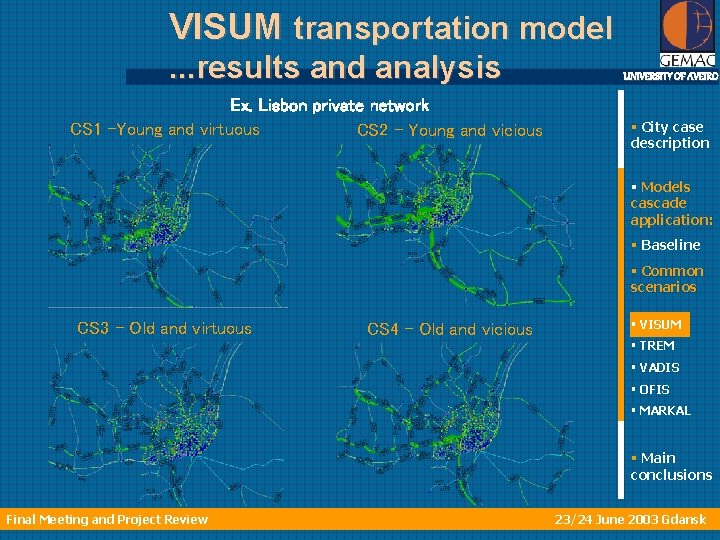 VISUM transportation model. . . results and analysis Ex. Lisbon private network CS 1