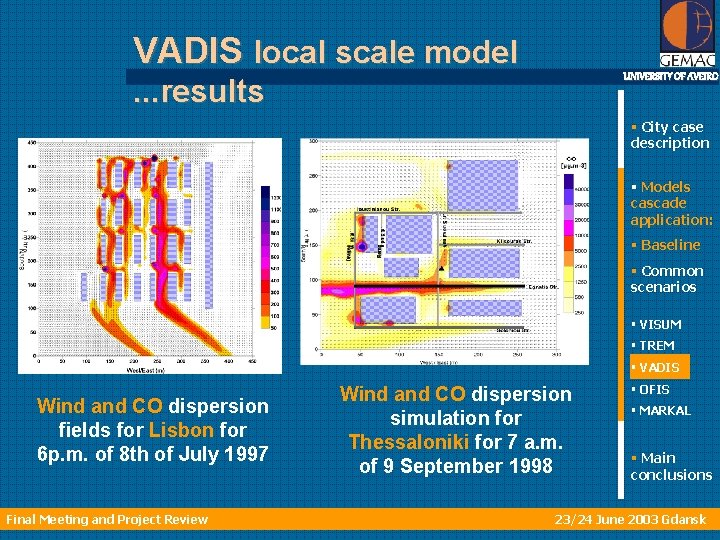 VADIS local scale model UNIVERSITY OF AVEIRO . . . results § City case