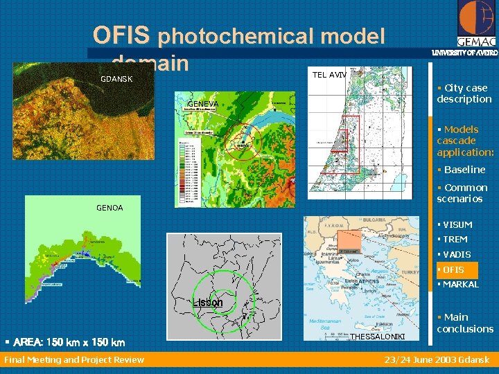 OFIS photochemical model. . . domain GDANSK UNIVERSITY OF AVEIRO TEL AVIV § City