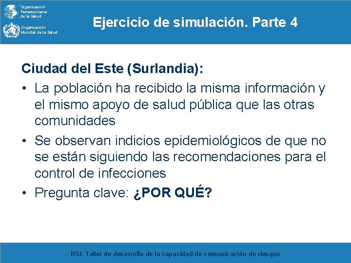 Organización Panamericana de la Salud Organización Mundial de la Salud Ejercicio de simulación. Parte