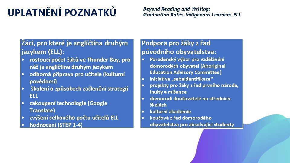 UPLATNĚNÍ POZNATKŮ Žáci, pro které je angličtina druhým jazykem (ELL): rostoucí počet žáků ve