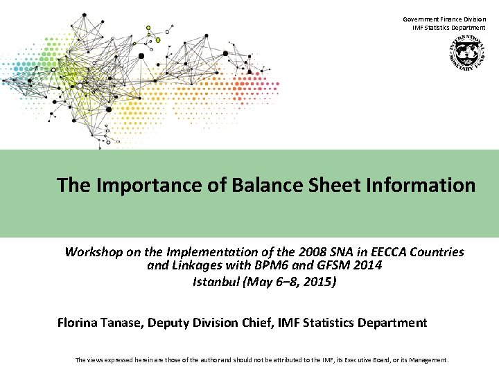 Government Finance Division IMF Statistics Department The Importance of Balance Sheet Information Workshop on