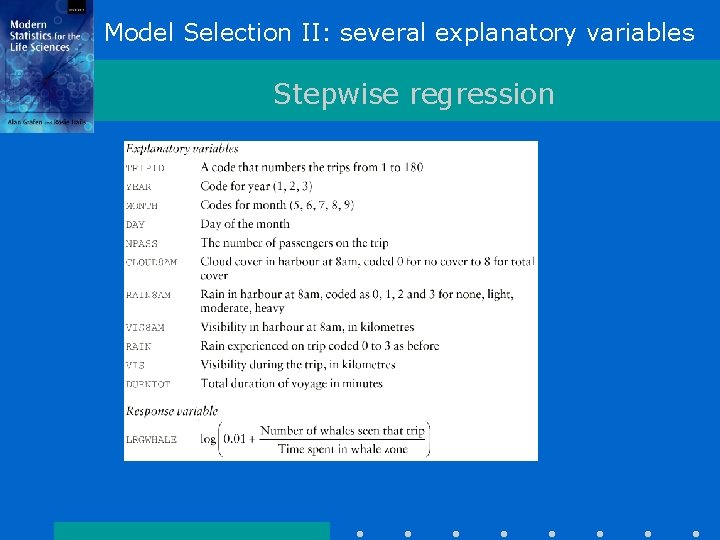 Model Selection II: several explanatory variables Stepwise regression 