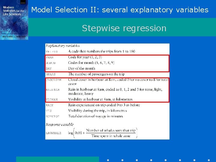 Model Selection II: several explanatory variables Stepwise regression 