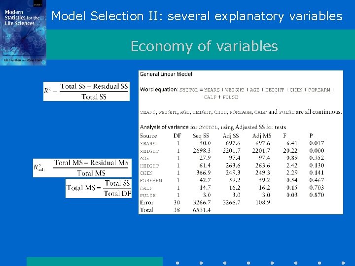 Model Selection II: several explanatory variables Economy of variables 