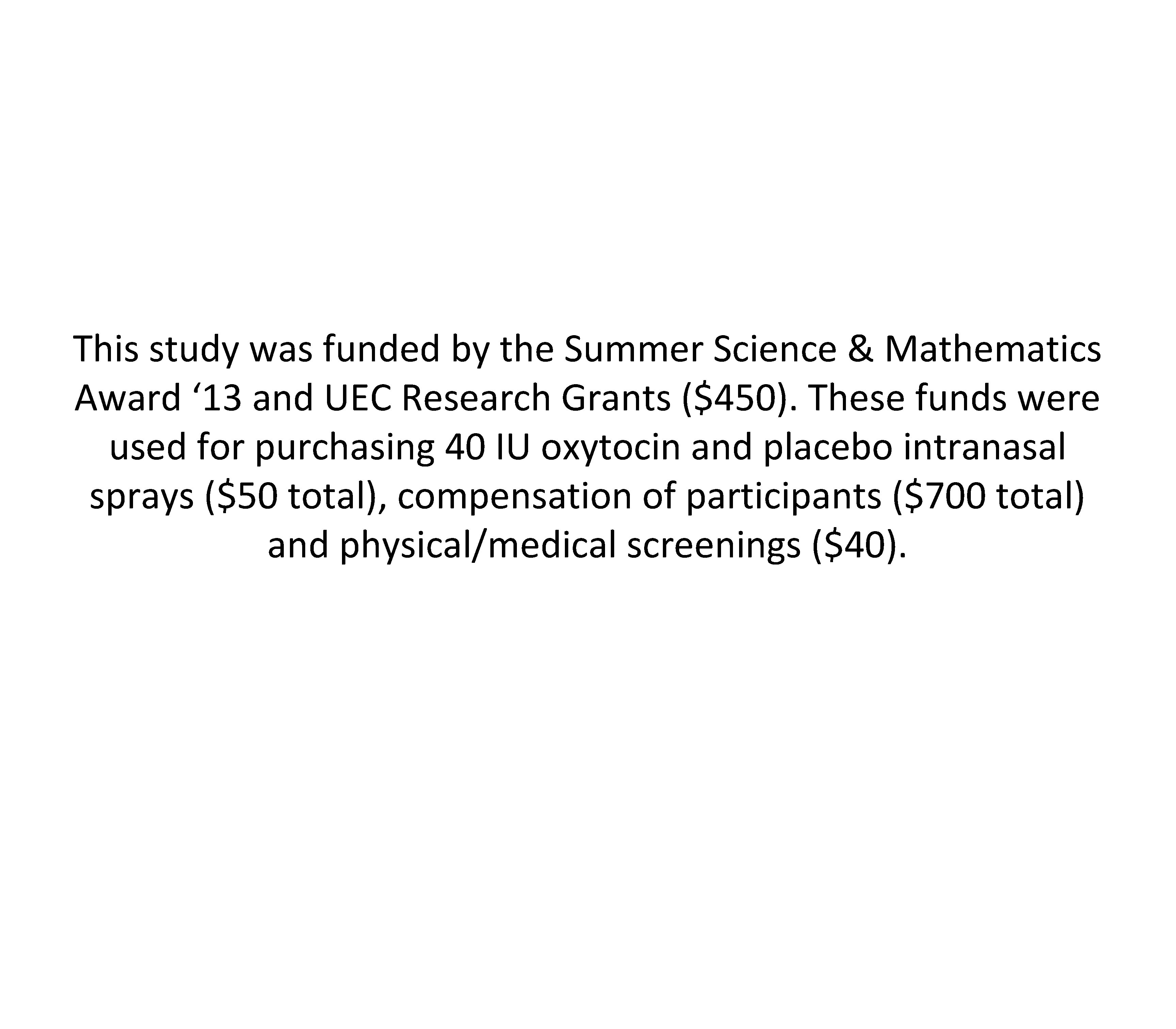 This study was funded by the Summer Science & Mathematics Award ‘ 13 and