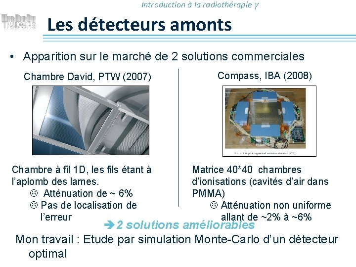 Introduction à la radiothérapie γ Les détecteurs amonts • Apparition sur le marché de
