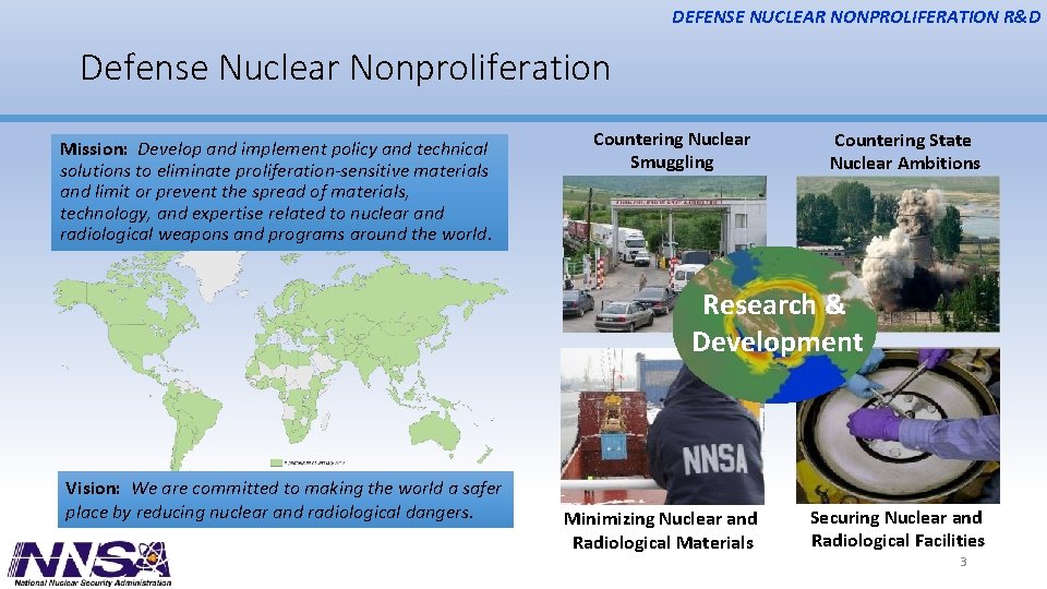 DEFENSE NUCLEAR NONPROLIFERATION R&D Defense Nuclear Nonproliferation Mission: Develop and implement policy and technical
