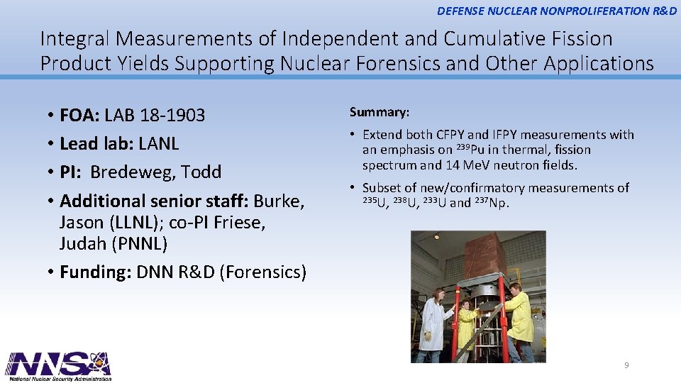 DEFENSE NUCLEAR NONPROLIFERATION R&D Integral Measurements of Independent and Cumulative Fission Product Yields Supporting
