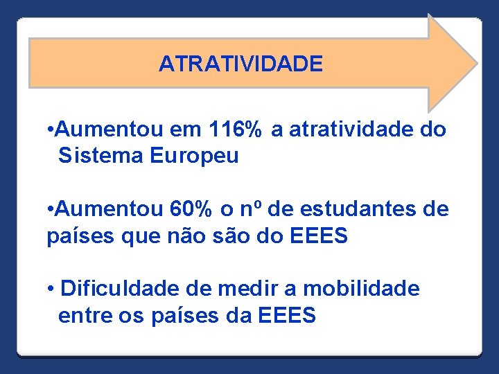 ATRATIVIDADE • Aumentou em 116% a atratividade do Sistema Europeu • Aumentou 60% o