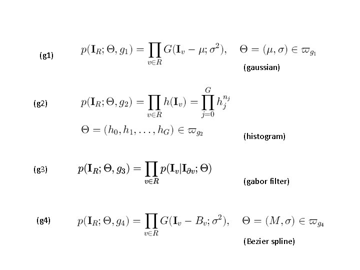 (g 1) (gaussian) (g 2) (histogram) (g 3) (gabor filter) (g 4) (Bezier spline)