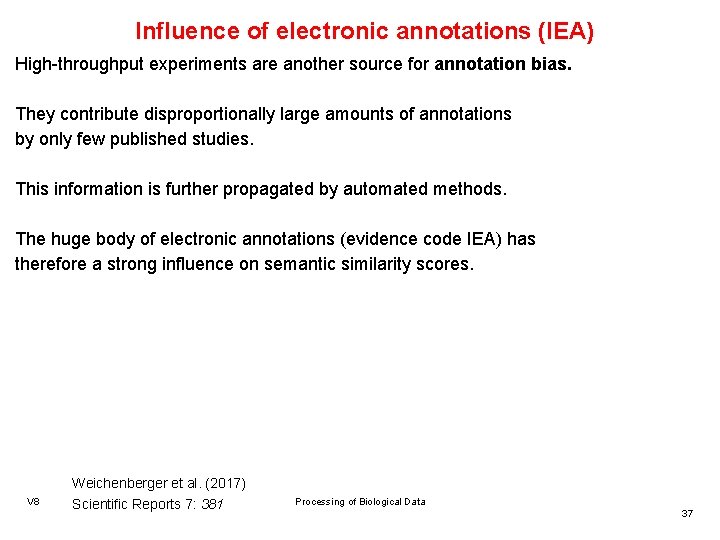 Influence of electronic annotations (IEA) High-throughput experiments are another source for annotation bias. They