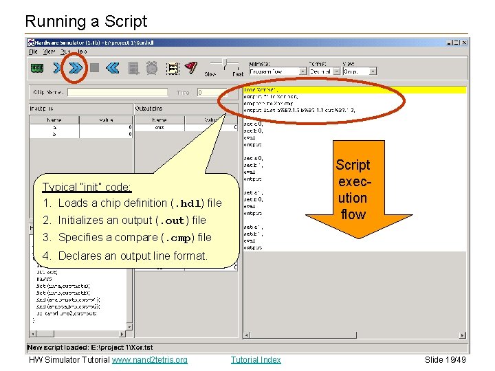 Running a Script execution flow Typical “init” code: 1. Loads a chip definition (.