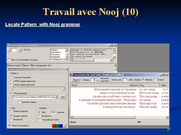 Travail avec Nooj (10) Locate Pattern with Nooj grammar 27 