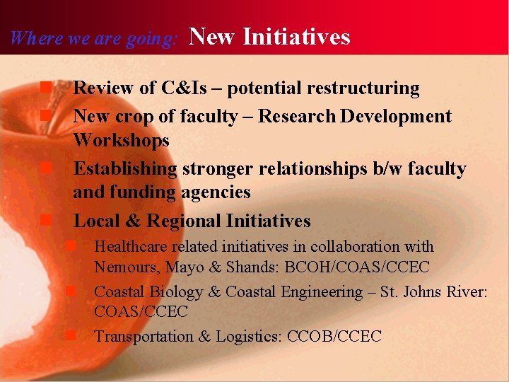 Where we are going: New Initiatives n Review of C&Is – potential restructuring n