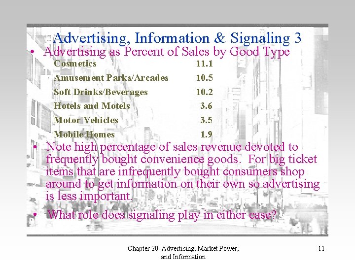 Advertising, Information & Signaling 3 • Advertising as Percent of Sales by Good Type