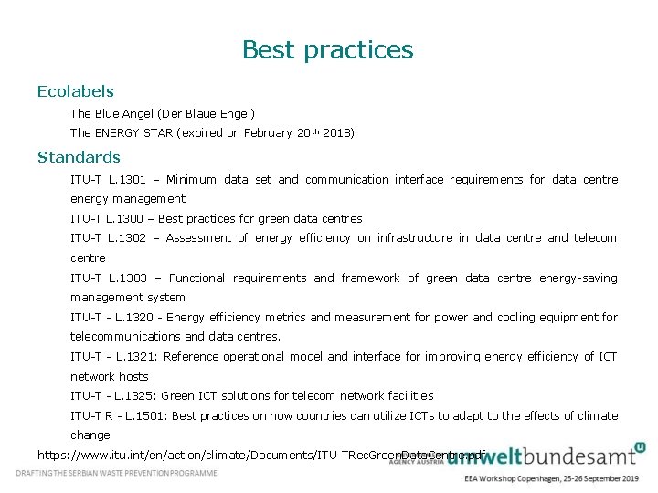 Best practices Ecolabels The Blue Angel (Der Blaue Engel) The ENERGY STAR (expired on