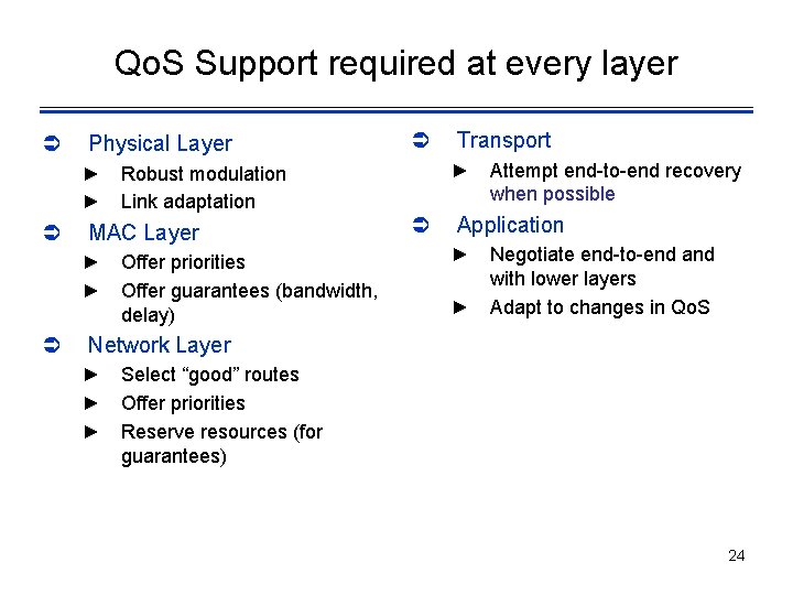 Qo. S Support required at every layer Ü Physical Layer ► Robust modulation ►