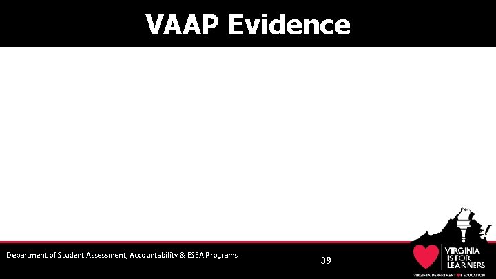 VAAP Evidence Department of Student Assessment, Accountability & ESEA Programs 39 