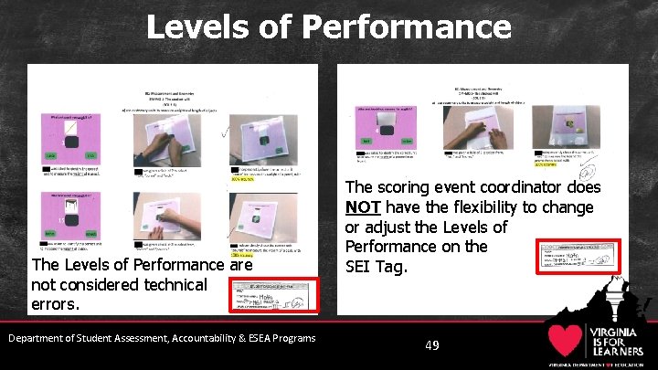 Levels of Performance The Levels of Performance are not considered technical errors. Department of