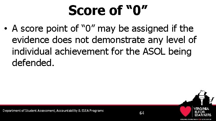 Score of “ 0” • A score point of “ 0” may be assigned