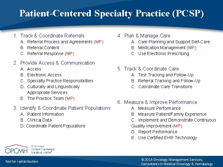 Patient-Centered Specialty Practice (PCSP) 1. Track & Coordinate Referrals A. Referral Process and Agreements