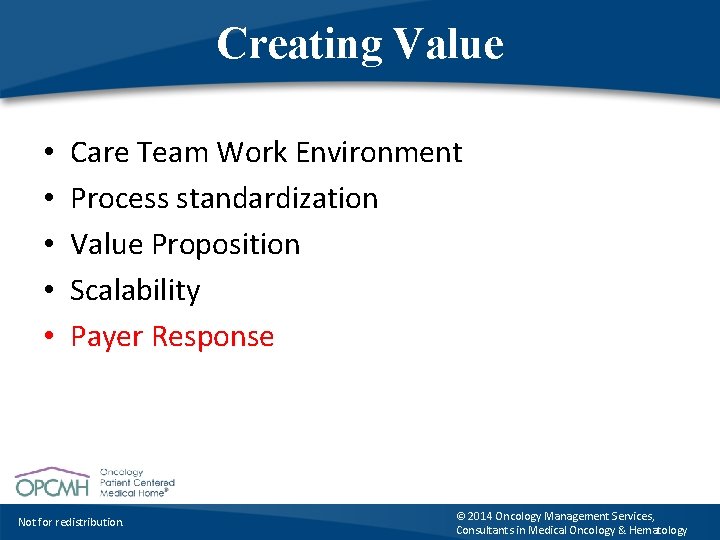 Creating Value • • • Care Team Work Environment Process standardization Value Proposition Scalability