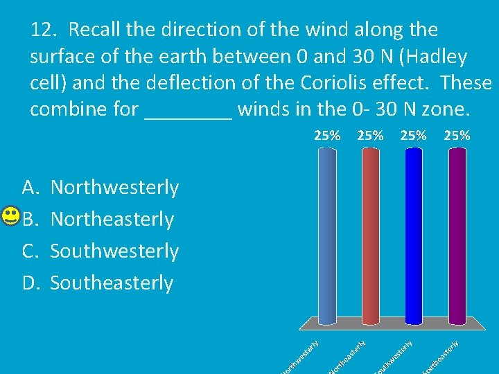 12. Recall the direction of the wind along the surface of the earth between