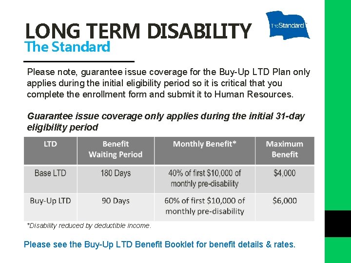 LONG TERM DISABILITY The Standard Please note, guarantee issue coverage for the Buy-Up LTD