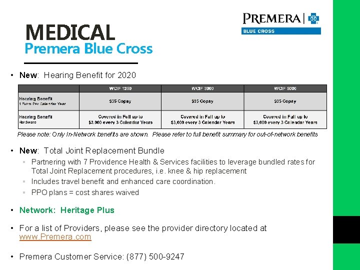 MEDICAL Premera Blue Cross • New: Hearing Benefit for 2020 Please note: Only In-Network