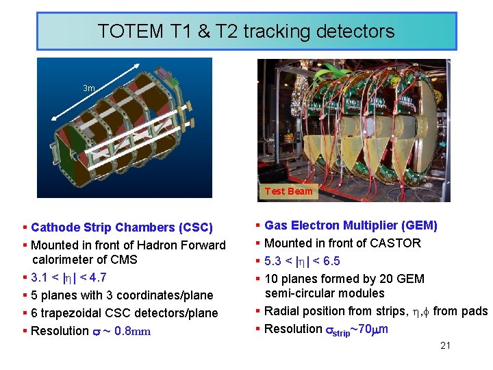 TOTEM T 1 & T 2 tracking detectors 3 m Test Beam § Cathode