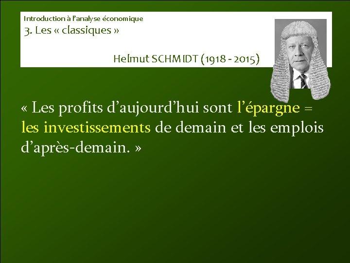 Introduction à l’analyse économique 3. Les « classiques » Helmut SCHMIDT (1918 - 2015)