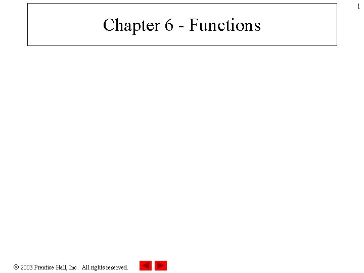 1 Chapter 6 - Functions 2003 Prentice Hall, Inc. All rights reserved. 