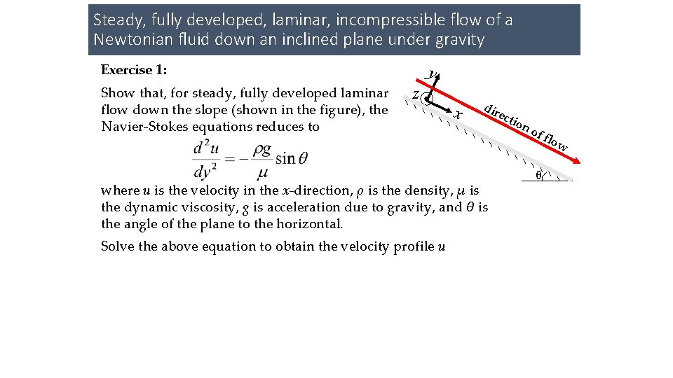 Steady, fully developed, laminar, incompressible flow of a Newtonian fluid down an inclined plane