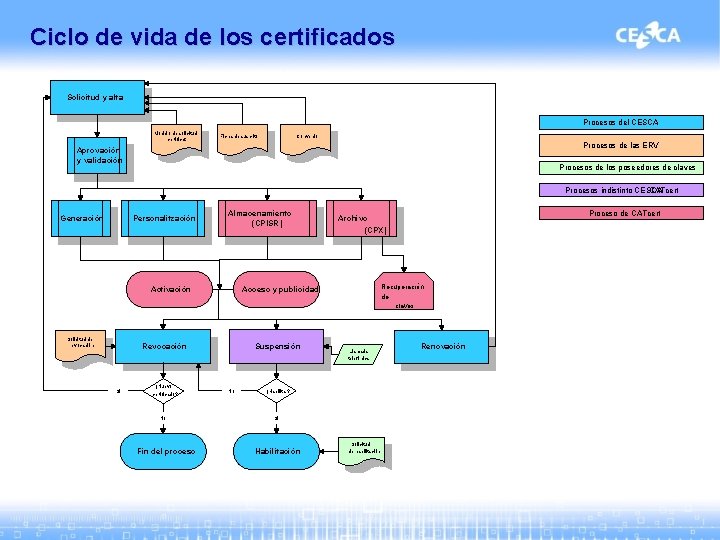 Ciclo de vida de los certificados Solicitud y alta Procesos del CESCA Modelo de