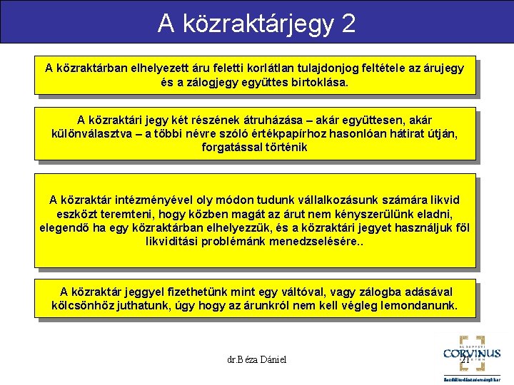 A közraktárjegy 2 A közraktárban elhelyezett áru feletti korlátlan tulajdonjog feltétele az árujegy és