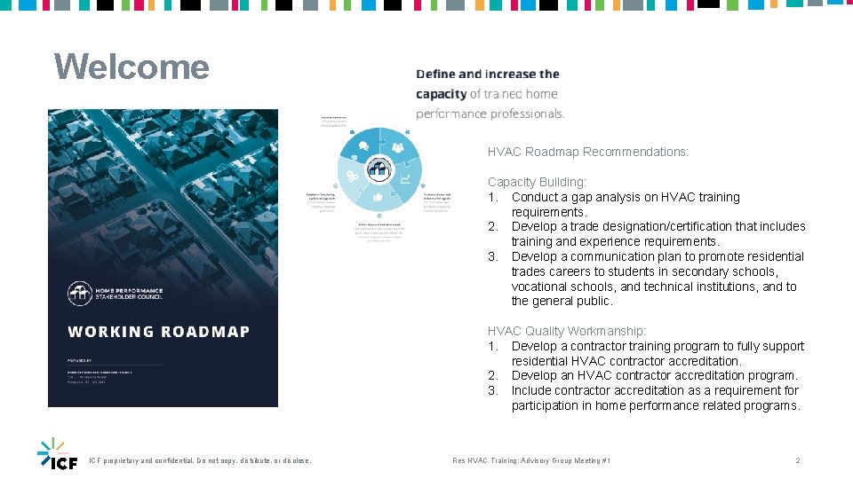 Welcome HVAC Roadmap Recommendations: Capacity Building: 1. Conduct a gap analysis on HVAC training