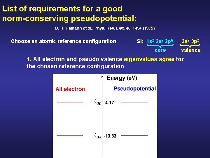 List of requirements for a good norm-conserving pseudopotential: D. R. Hamann et al. , List of requirements for a good norm-conserving pseudopotential: D. R. Hamann et al. ,