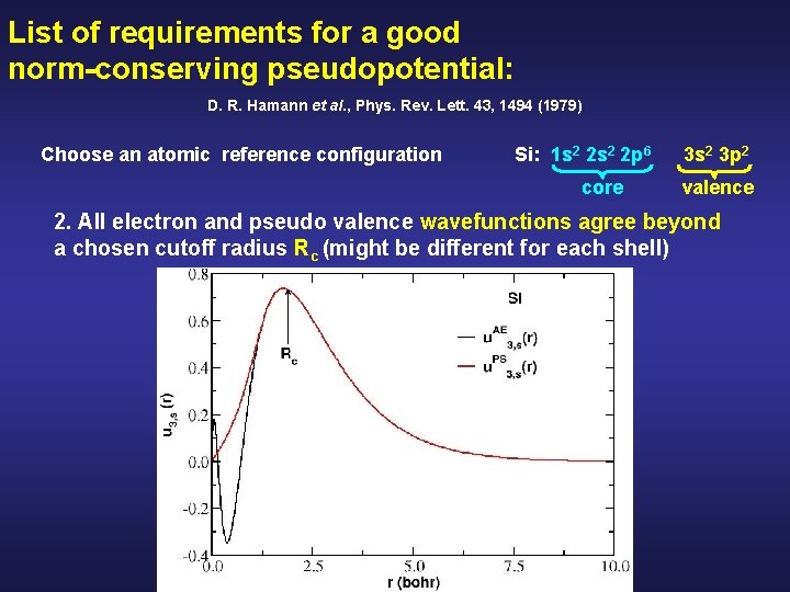List of requirements for a good norm-conserving pseudopotential: D. R. Hamann et al. , List of requirements for a good norm-conserving pseudopotential: D. R. Hamann et al. ,