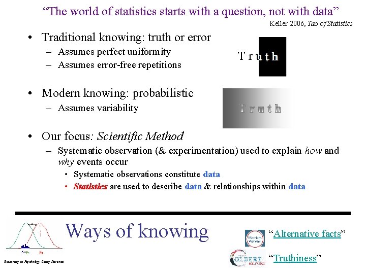 “The world of statistics starts with a question, not with data” Keller 2006, Tao