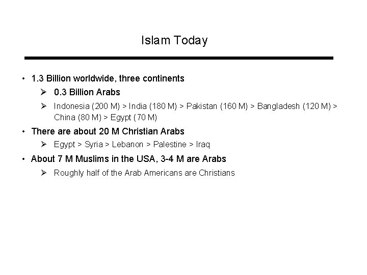 Islam Today • 1. 3 Billion worldwide, three continents Ø 0. 3 Billion Arabs