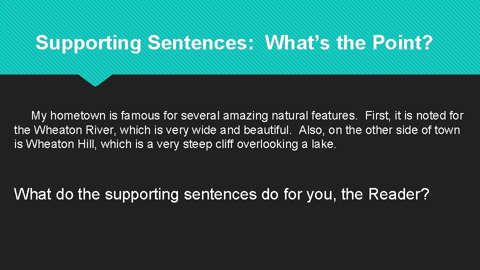 Supporting Sentences: What’s the Point? My hometown is famous for several amazing natural features.