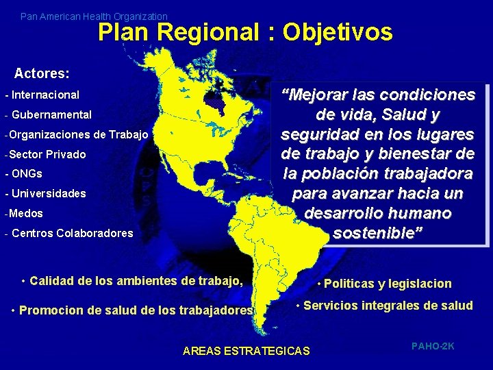 Pan American Health Organization Plan Regional : Objetivos Actores: “Mejorar las condiciones de vida,